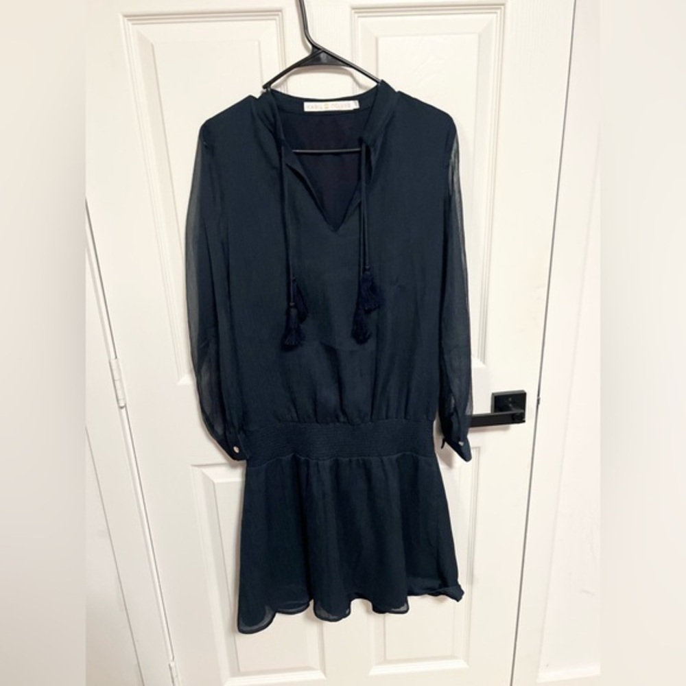 Marie Oliver navy blue smocked tassel mini dress